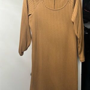 Fitted Rib-Knit Mini Dress Tan